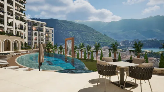 Apartemen 3-kamar untuk dijual 2+1 di tepi laut di Kota Budva Montenegro luas 154.46m² 10 lantai di Royal View Resort & Spa CIty Kota Budva