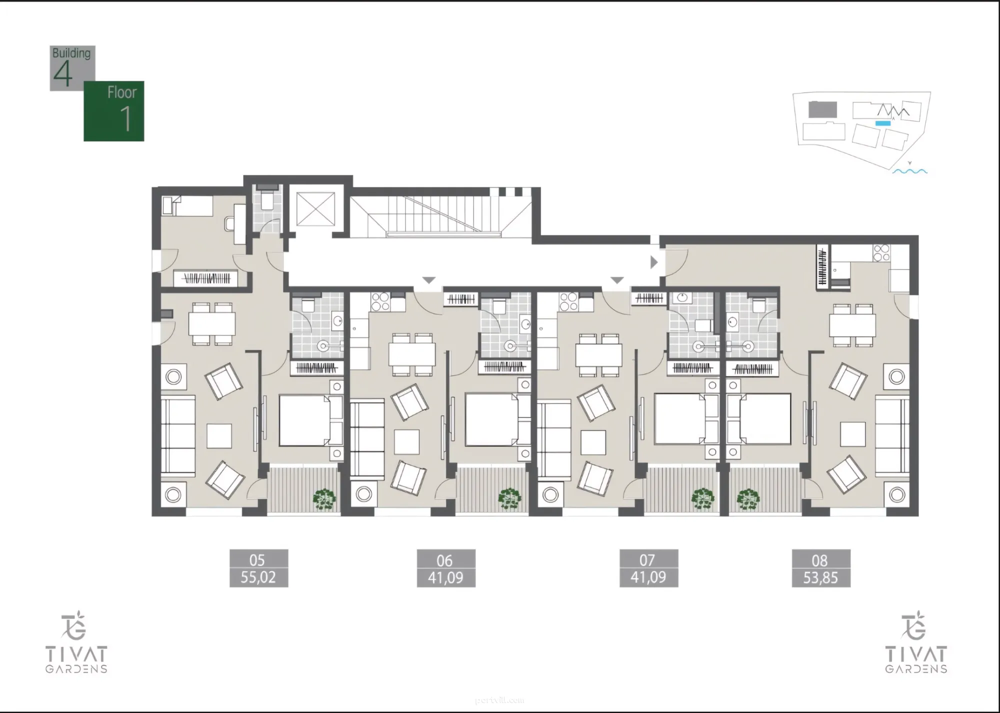 Appartamento 1 locali vicino al mare nella città di Tivat Montenegro 58m² 1° piano  Tivat (città) - foto 3