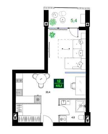 Apartment 2-room 2+1 by the sea in Batumi Georgia area 52m² 6 floor Batumi