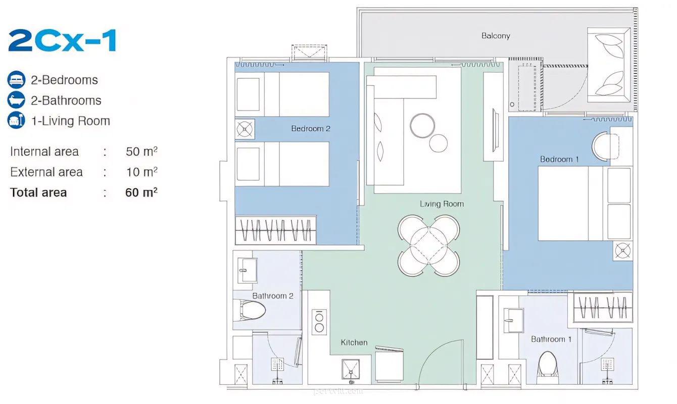 Пәтер 1 бөлмелі 1+0 студия Пхукет-Таунда (Phuket Town) Тайланд 29м² қабаты:2 - Skypark Celeste Пхукет-Таун (Phuket Town) - фото 8