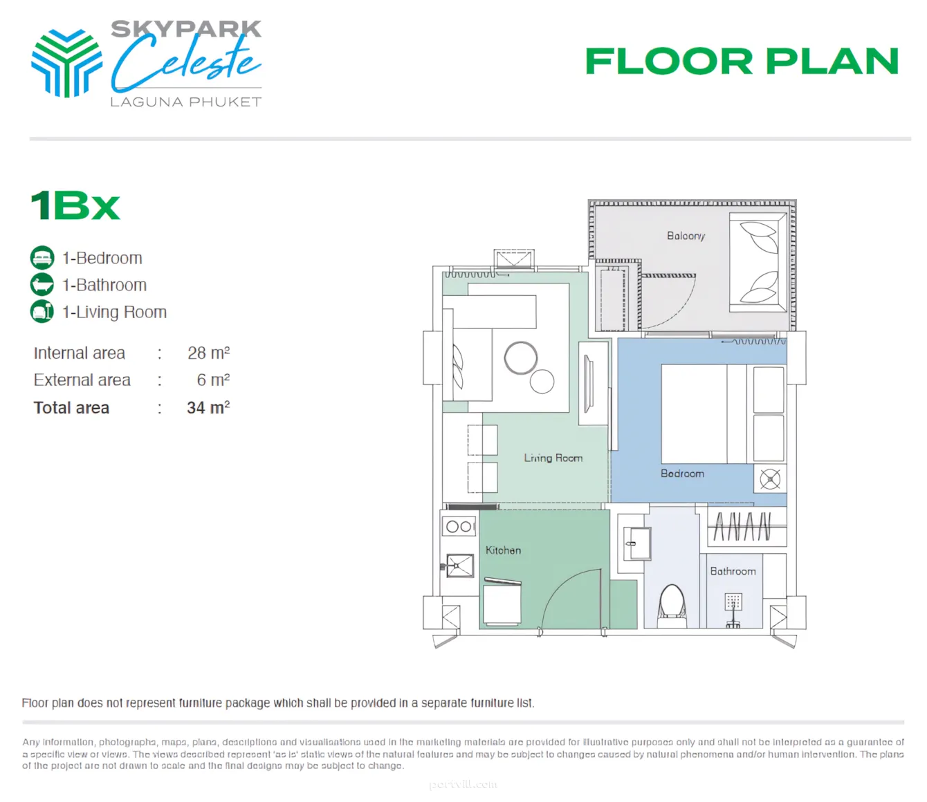 Пәтер 1 бөлмелі 1+0 студия Пхукет-Таунда (Phuket Town) Тайланд 29м² қабаты:2 - Skypark Celeste Пхукет-Таун (Phuket Town) - фото 7