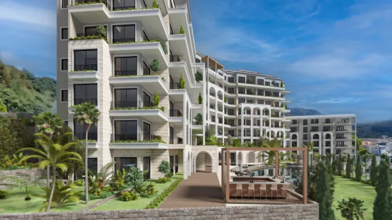 Apartemen 3-kamar untuk dijual 2+1 di tepi laut di Kota Budva Montenegro luas 154.46m² 10 lantai di Royal View Resort & Spa CIty Kota Budva